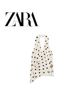 Zara Cream Polka Dot Satin Halter